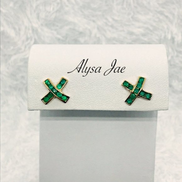 10K Gold Emerald Hugs Earrings - Picture 1 of 5